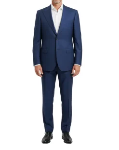 Centrion Mens Tonal Windowpane Navy Peak Lapels Classic Fit 2 Button Wool Suit
