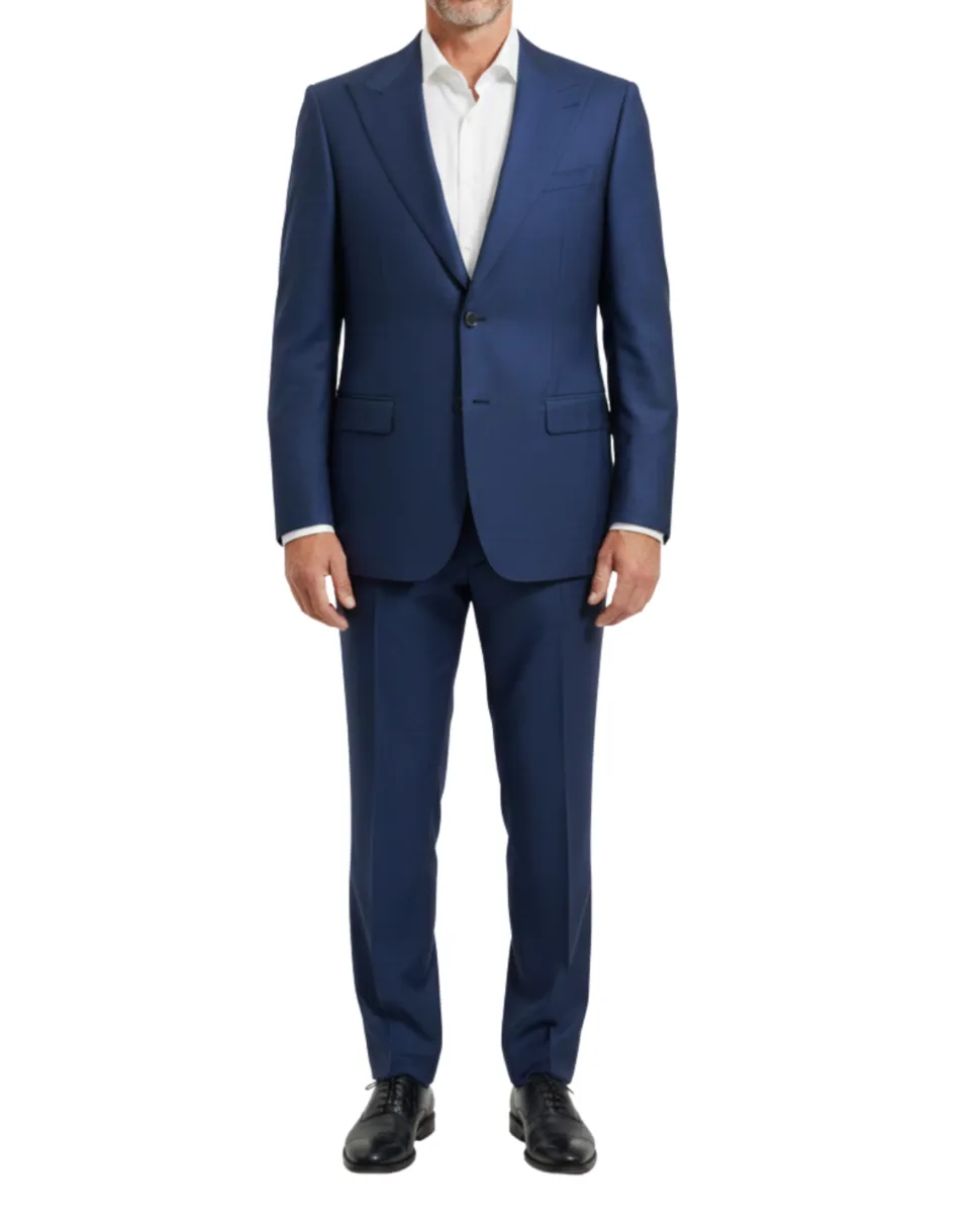 Centrion Mens Tonal Windowpane Navy Peak Lapels Classic Fit 2 Button Wool Suit