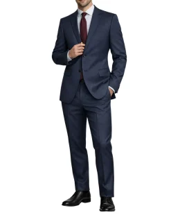 Centrion Micro-Check Blue Classic Fit Notch Lapel 2-Button Wool Suit