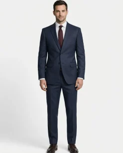 Centrion Micro-Check Blue Classic Fit Notch Lapel 2-Button Wool Suit