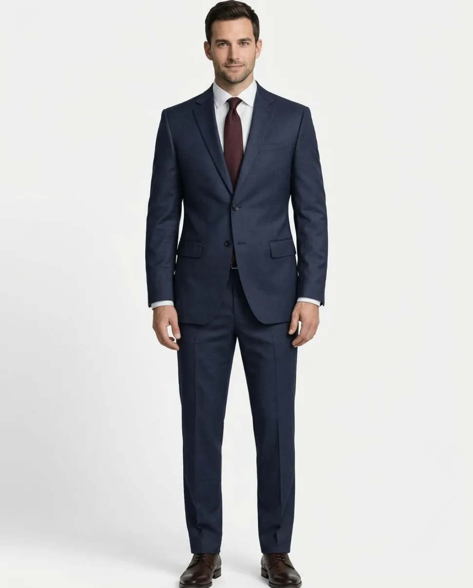 Centrion Micro-Check Blue Classic Fit Notch Lapel 2-Button Wool Suit