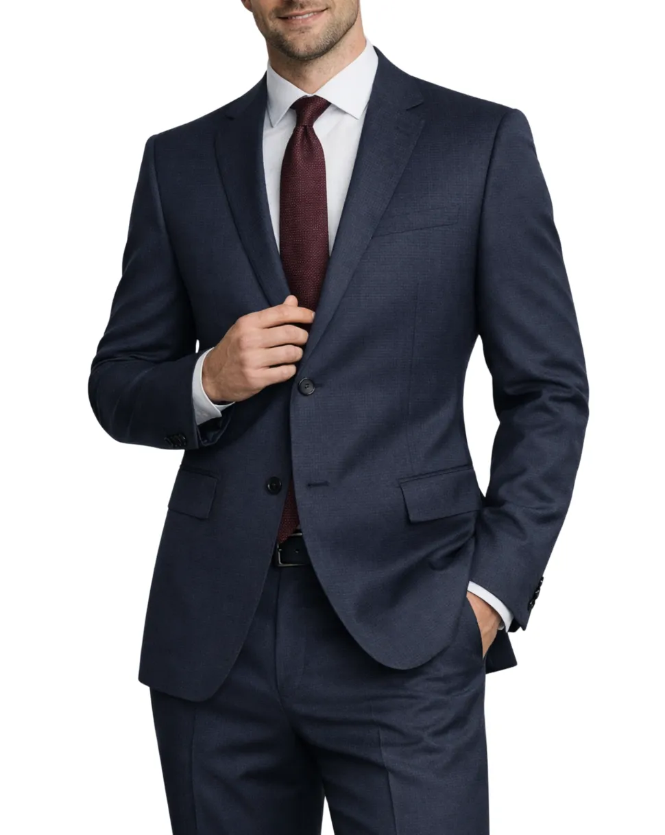 Centrion Micro-Check Blue Classic Fit Notch Lapel 2-Button Wool Suit