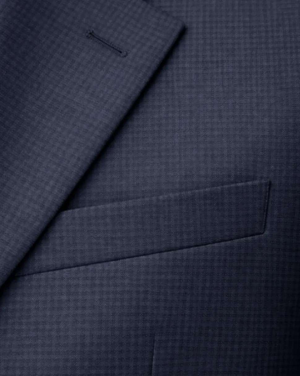 Centrion Micro-Check Blue Classic Fit Notch Lapel 2-Button Wool Suit