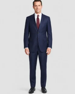 Centrion Navy Blue Classic Fit Notch Lapel Wool 2 button Suit