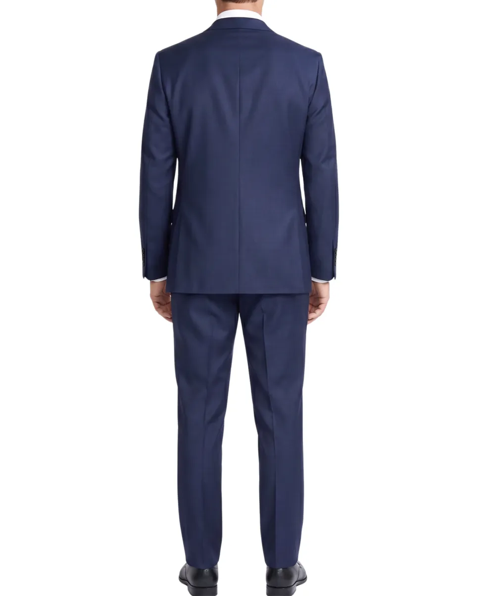 Centrion Navy Blue Classic Fit Notch Lapel Wool 2 button Suit