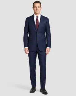 Centrion Navy Blue Slim Fit Notch Lapel Wool 2-Button Suit