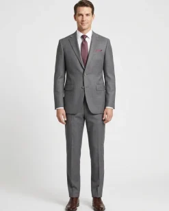 Charcoal Gray Pinstriped Slim Fit 100% VBC Wool Prehemmed Suit