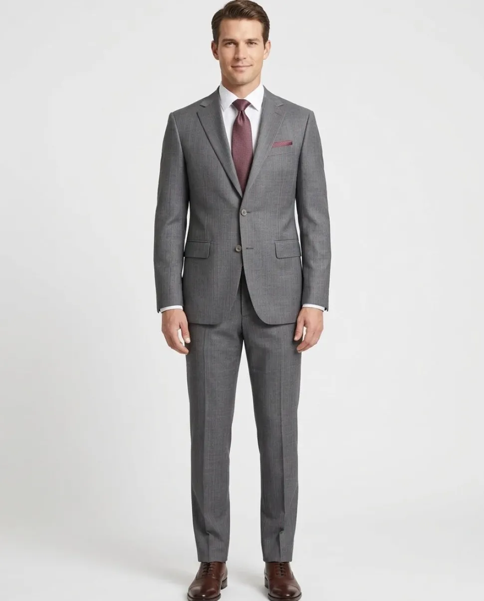 Charcoal Gray Pinstriped Slim Fit 100% VBC Wool Prehemmed Suit
