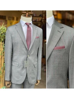 Charcoal Gray Pinstriped Slim Fit 100% VBC Wool Prehemmed Suit