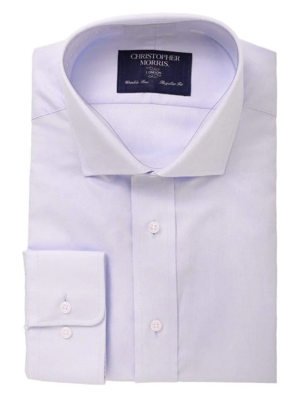 Christopher Morris Mens Blue 100% Cotton Classic Fit Wrinkle Free Dress Shirt