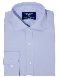 Christopher Morris Mens Blue Cotton Stretch Classic Fit Wrinkle Free Dress Shirt