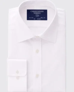 Christopher Morris Mens 100% Cotton Solid White Non-Iron Classic Fit Dress Shirt