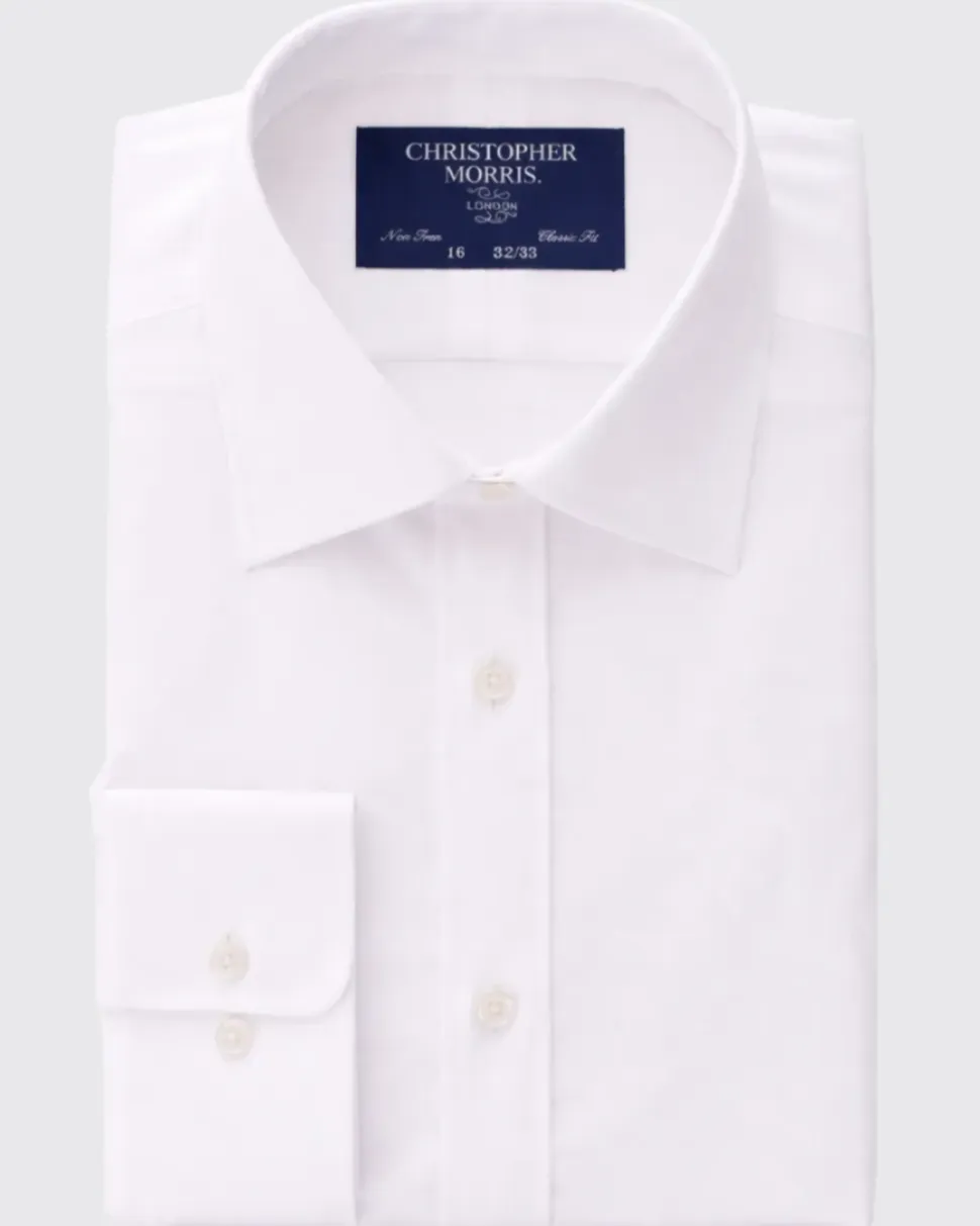 Christopher Morris Mens 100% Cotton Solid White Non-Iron Classic Fit Dress Shirt