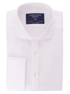 Christopher Morris Men's 100% Cotton Non-Iron White Slim Fit French Cuff Spread Collar Dress Shirt