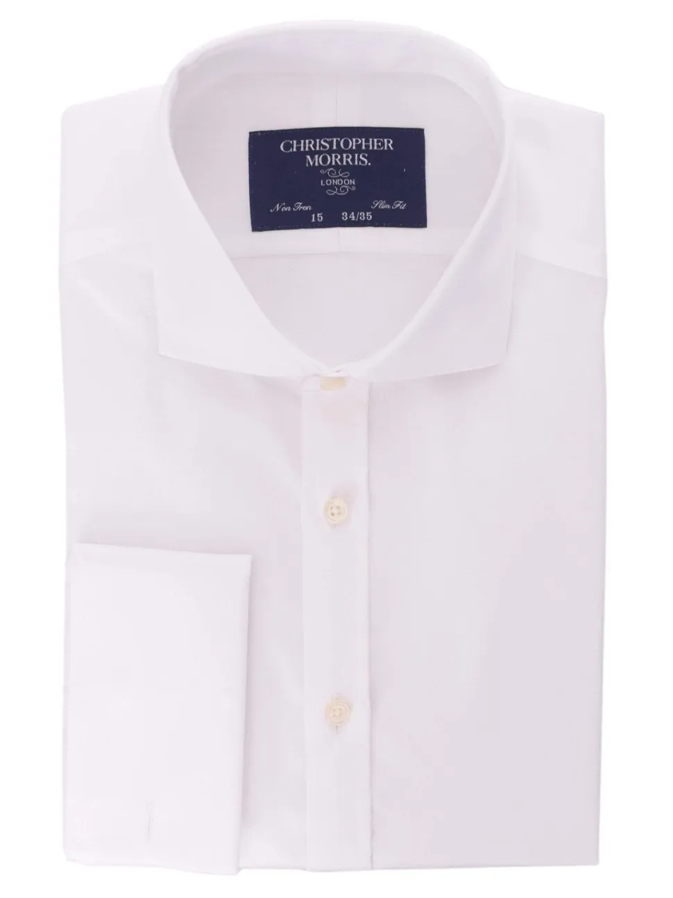 Christopher Morris Men's 100% Cotton Non-Iron White Slim Fit French Cuff Spread Collar Dress Shirt