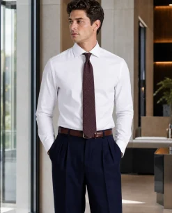 Christopher Morris Mens Solid White Slim Fit Spread Collar Non Iron Cotton Dress Shirt