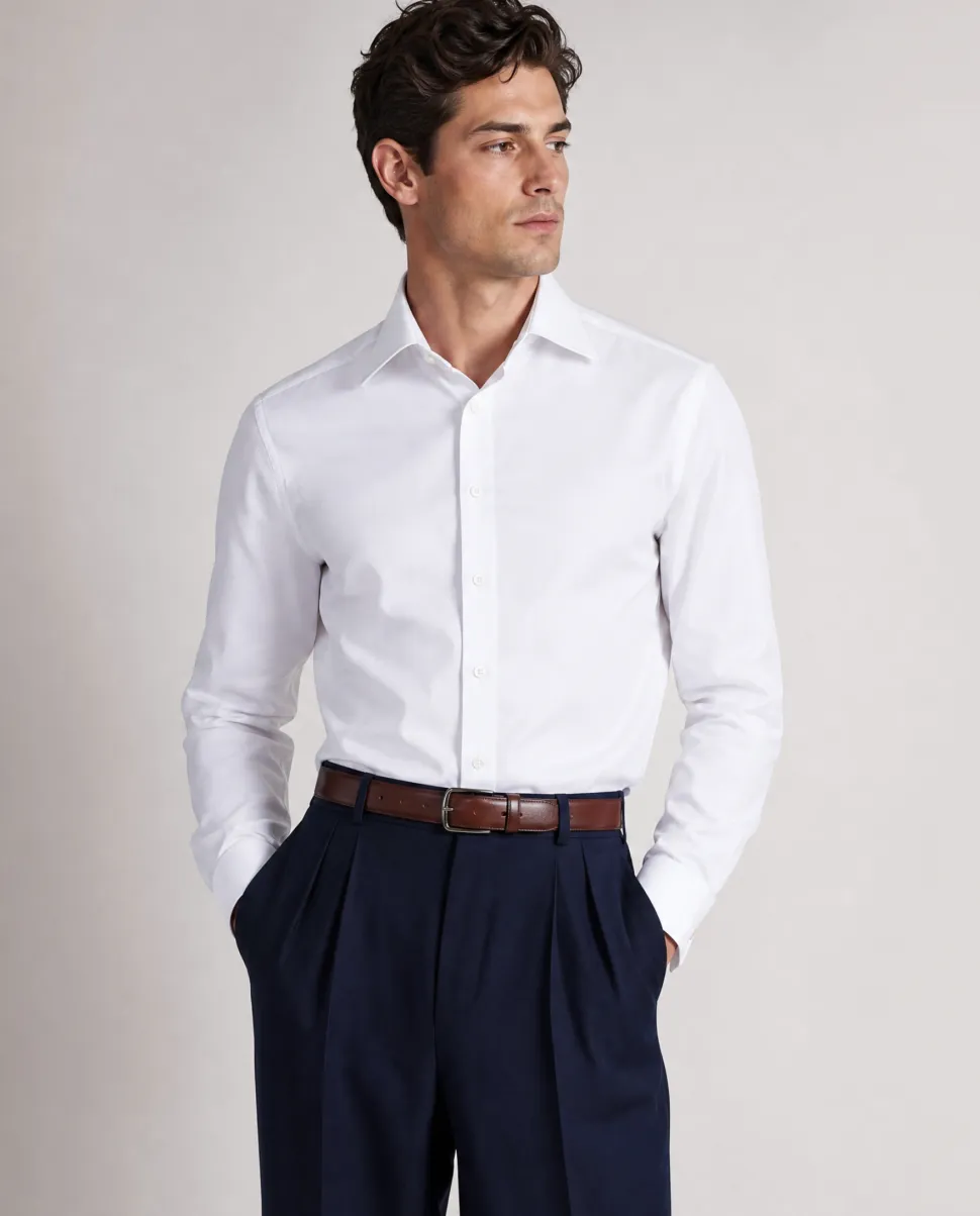 Christopher Morris Mens Solid White Slim Fit Spread Collar Non Iron Cotton Dress Shirt