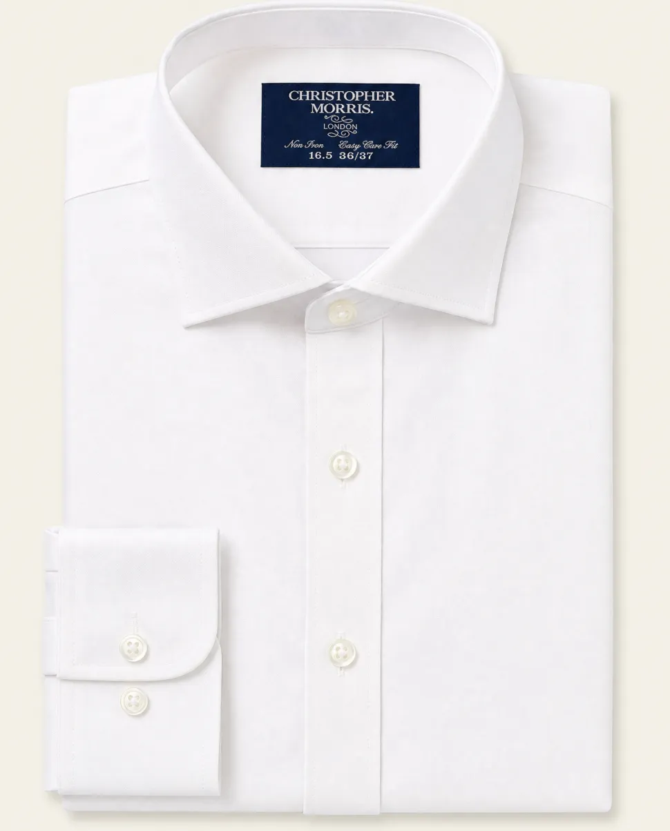 Christopher Morris Mens Solid White Slim Fit Spread Collar Non Iron Cotton Dress Shirt