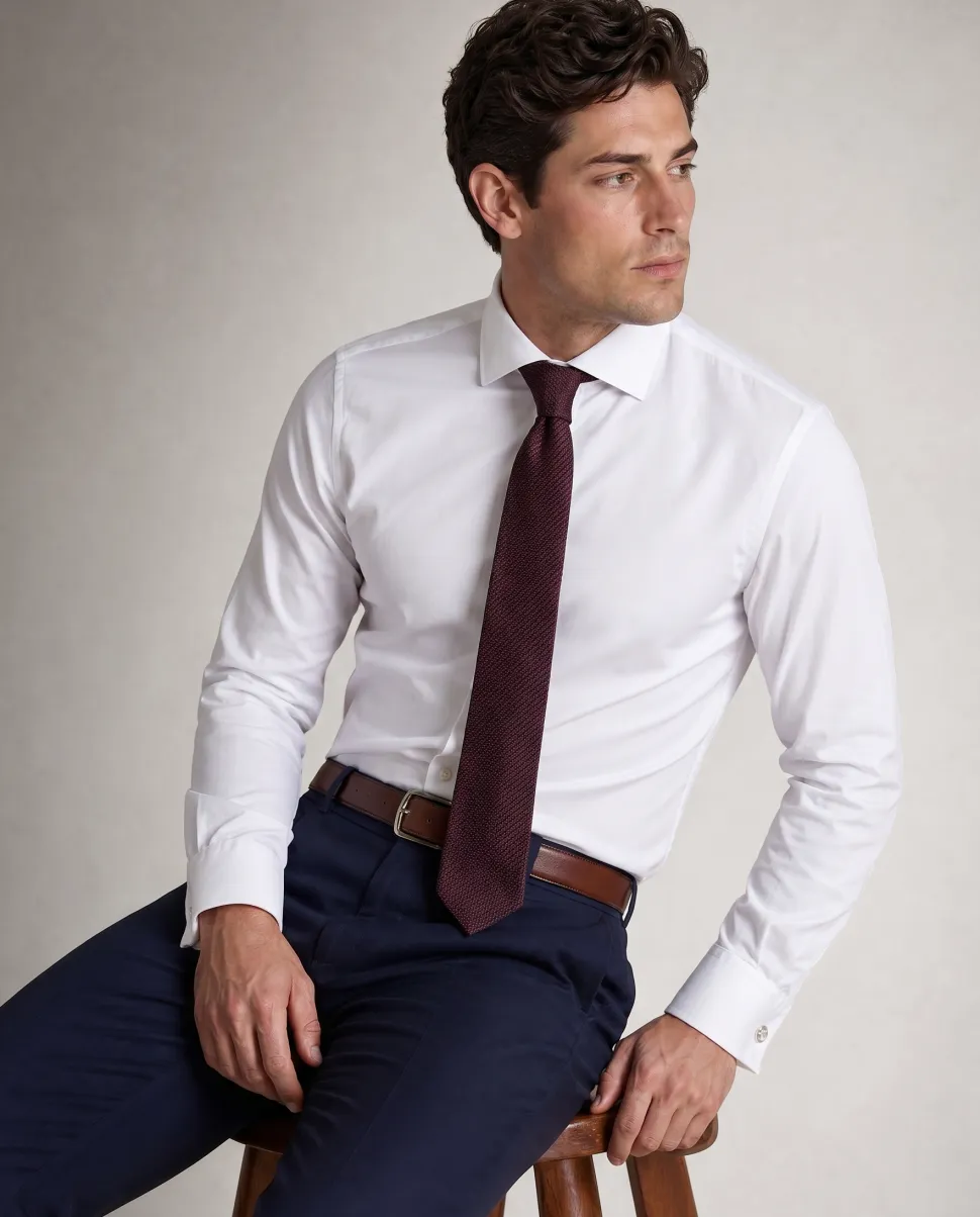 Christopher Morris Mens Solid White Slim Fit Spread Collar Non Iron Cotton Dress Shirt
