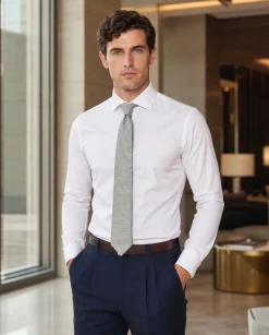 Christopher Morris Mens Solid White Extra Slim Fit Spread Collar Non Iron Cotton Dress Shirt
