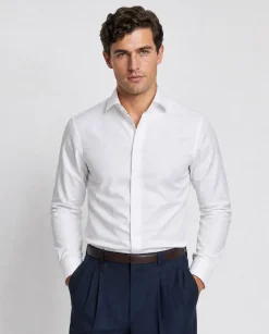 Christopher Morris Mens Solid White Extra Slim Fit Spread Collar Non Iron Cotton Dress Shirt