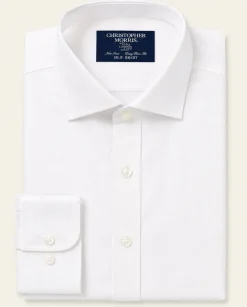 Christopher Morris Mens Solid White Extra Slim Fit Spread Collar Non Iron Cotton Dress Shirt