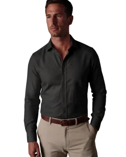 Christopher Morris Solid Black Classic Fit Spread Collar Non-Iron Barrel Cuff Cotton Dress Shirt