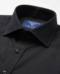 Christopher Morris Solid Black Slim Fit Spread Collar Non-Iron Barrel Cuff Cotton Dress Shirt