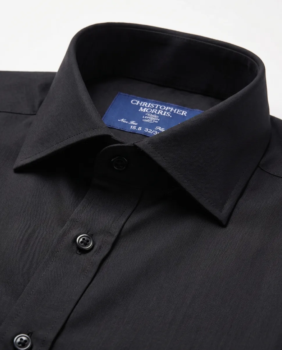 Christopher Morris Solid Black Slim Fit Spread Collar Non-Iron Barrel Cuff Cotton Dress Shirt