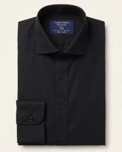 Christopher Morris Solid Black Slim Fit Spread Collar Non-Iron Barrel Cuff Cotton Dress Shirt