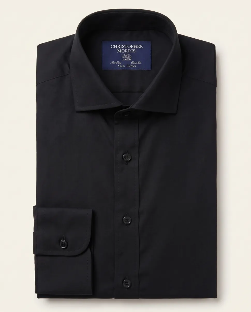 Christopher Morris Solid Black Slim Fit Spread Collar Non-Iron Barrel Cuff Cotton Dress Shirt