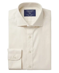 Christopher Morris Solid Cream Classic Fit Spread Collar Non-Iron Barrel Cuff Cotton Dress Shirt
