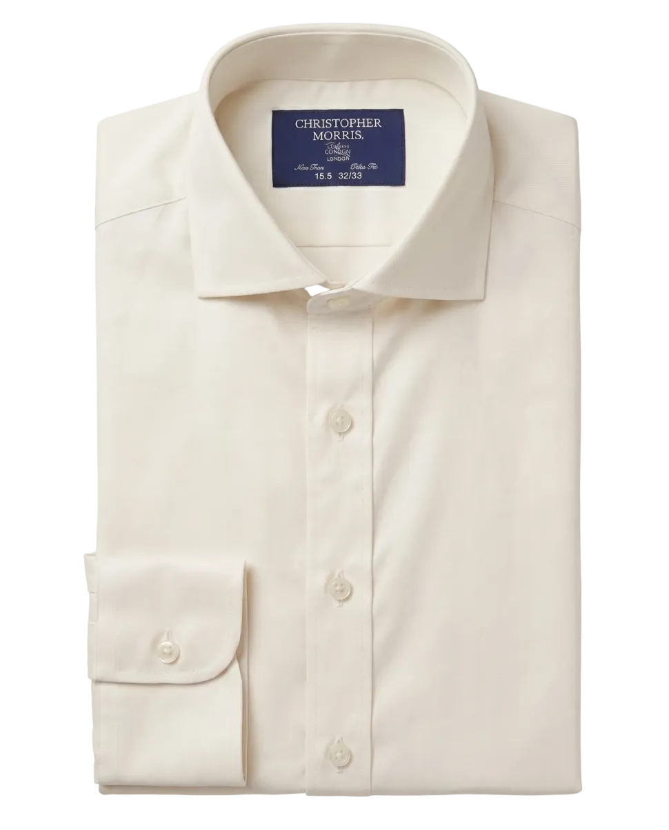 Christopher Morris Solid Cream Classic Fit Spread Collar Non-Iron Barrel Cuff Cotton Dress Shirt