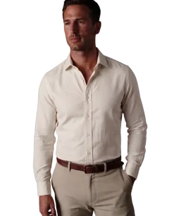 Christopher Morris Solid Cream Classic Fit Spread Collar Non-Iron Barrel Cuff Cotton Dress Shirt