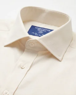 Christopher Morris Solid Cream Slim Fit Spread Collar Non-Iron Barrel Cuff Cotton Dress Shirt