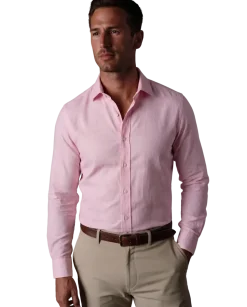 Christopher Morris Solid Pink Slim Fit Spread Collar Non-Iron Barrel Cuff Cotton Dress Shirt