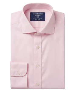 Christopher Morris Solid Pink Slim Fit Spread Collar Non-Iron Barrel Cuff Cotton Dress Shirt