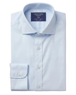 Christopher Morris Solid Powder Blue Classic Fit Spread Collar Non-Iron Barrel Cuff Cotton Dress Shirt