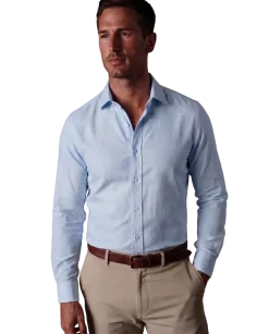 Christopher Morris Solid Powder Blue Classic Fit Spread Collar Non-Iron Barrel Cuff Cotton Dress Shirt