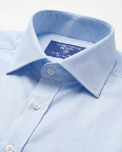 Christopher Morris Solid Powder Blue Slim Fit Spread Collar Non-Iron Barrel Cuff Cotton Dress Shirt