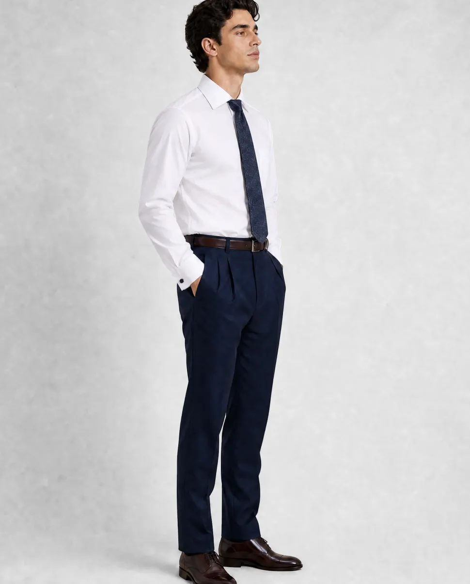 Christopher Morris Solid White Classic Fit Cotton Spread Collar Non-Iron French Cuff Dress Shirt