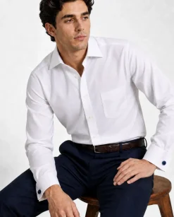 Christopher Morris Solid White Classic Fit Cotton Spread Collar Non-Iron French Cuff Dress Shirt