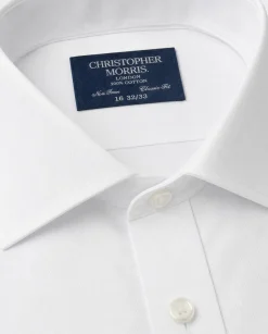 Christopher Morris Solid White Classic Fit Cotton Spread Collar Non-Iron French Cuff Dress Shirt
