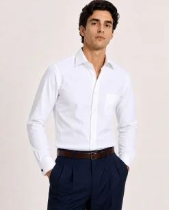Christopher Morris Solid White Classic Fit Cotton Spread Collar Non-Iron French Cuff Dress Shirt