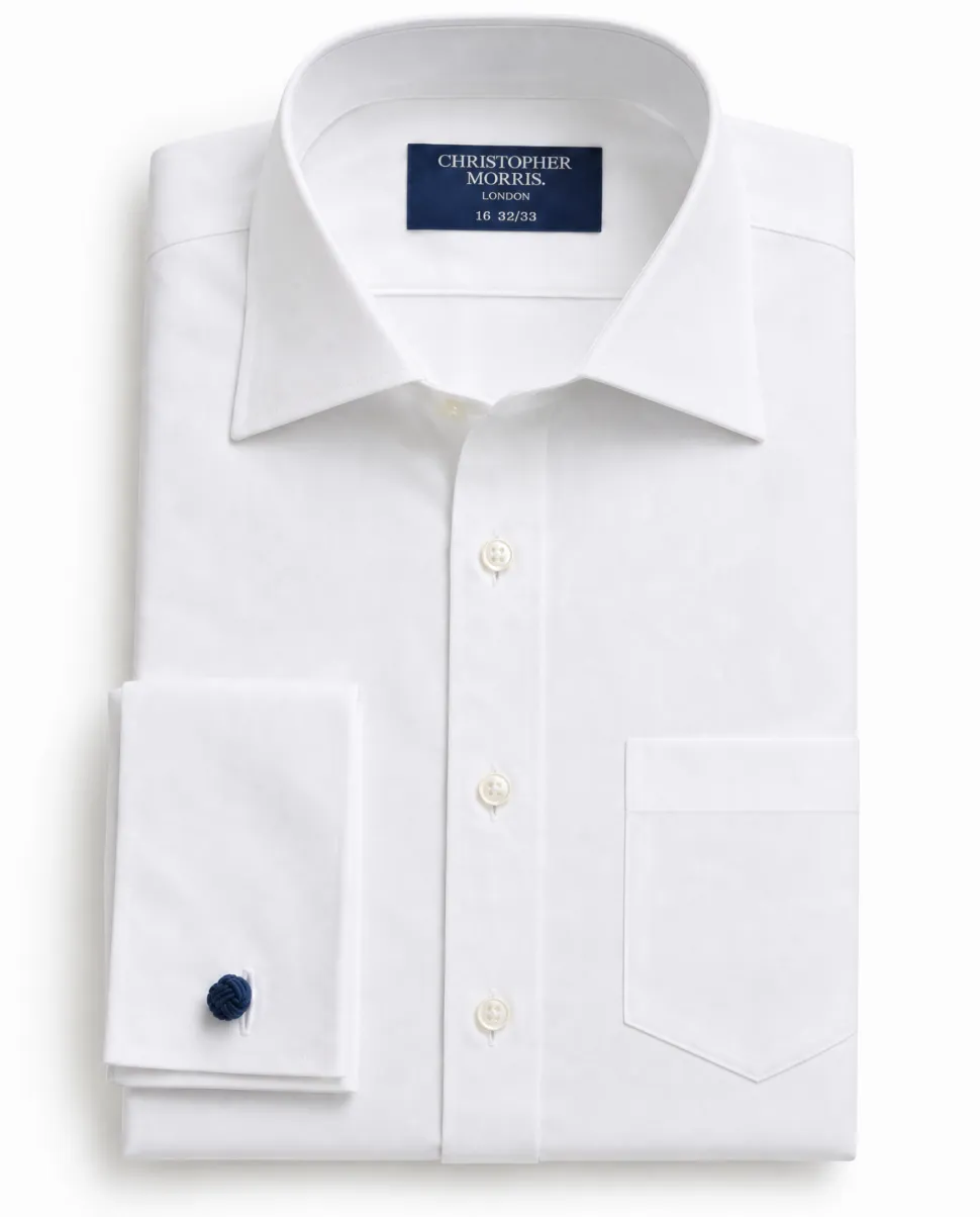 Christopher Morris Solid White Classic Fit Cotton Spread Collar Non-Iron French Cuff Dress Shirt