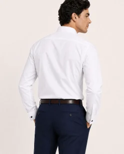 Christopher Morris Solid White Classic Fit Cotton Spread Collar Non-Iron French Cuff Dress Shirt