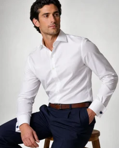 Christopher Morris Solid White Slim Fit Cotton Spread Collar Non-Iron French Cuff Dress Shirt