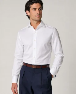 Christopher Morris Solid White Slim Fit Cotton Spread Collar Non-Iron French Cuff Dress Shirt