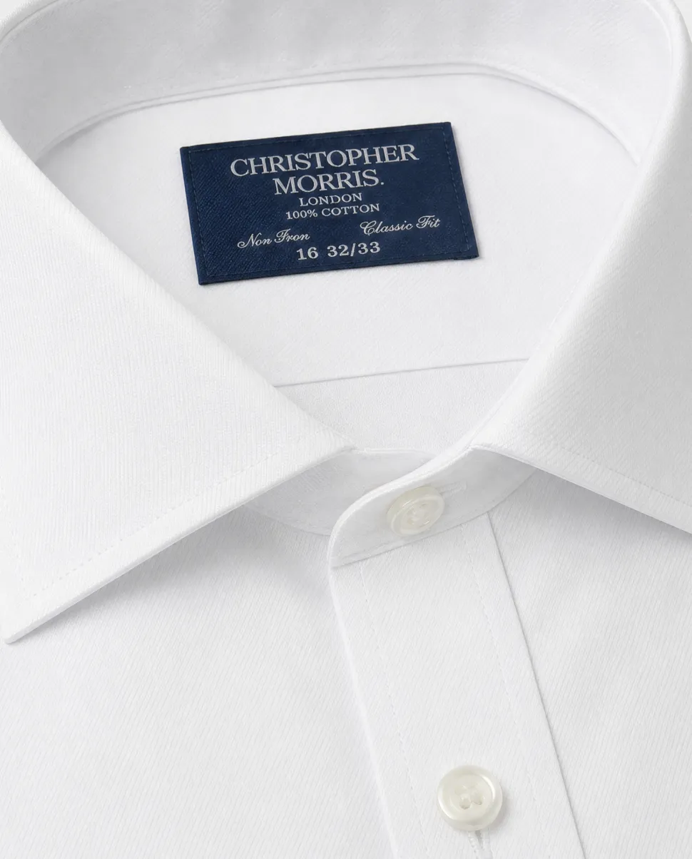 Christopher Morris Solid White Slim Fit Cotton Spread Collar Non-Iron French Cuff Dress Shirt