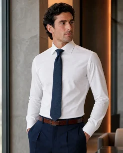 Christopher Morris Solid White Slim Fit Cotton Spread Collar Non-Iron French Cuff Dress Shirt